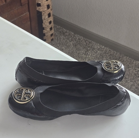 Tory Burch Caroline Ballet Flats 6M Black Women Naplak Elastic Patent Leather - Picture 13 of 14
